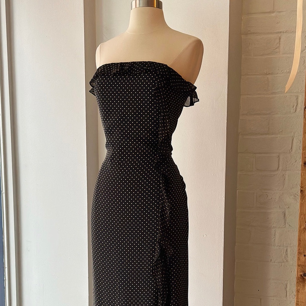 Ralph Lauren Vintage Silk Polka Dot Strapless Maxi Dress